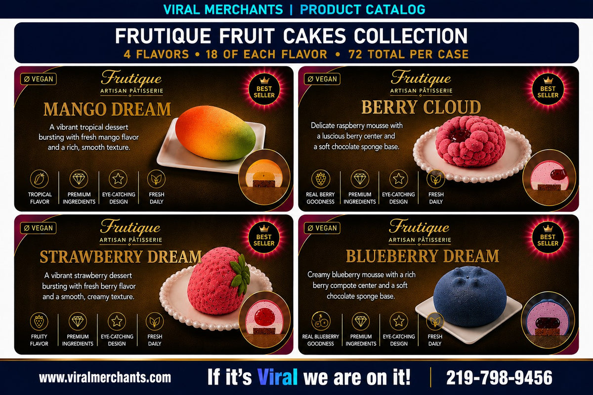 VIRAL MOUSSE FRUIT CAKE 18 MANGO, 18 RASPBERRY, 18 STRAWBERRY, 18 BLUEBERRY 72CT CASE