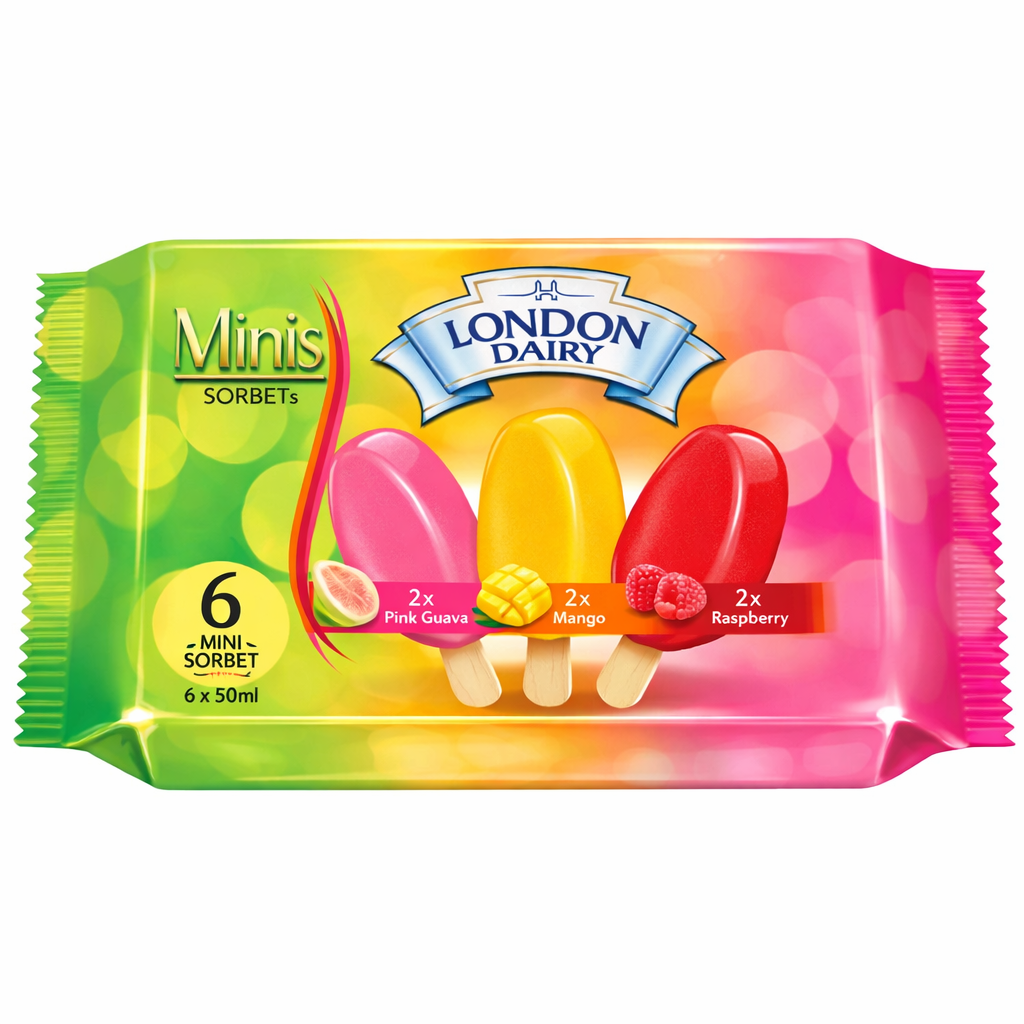London Dairy Mini Sorbet Multipack Pink Guava, Mango, Raspberry  1.7Fl Oz 8ct Case