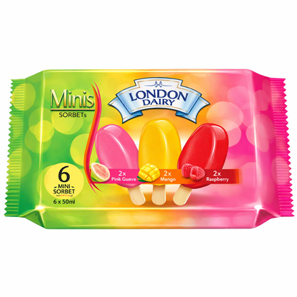 London Dairy Mini Sorbet Multipack Pink Guava, Mango, Raspberry  1.7Fl Oz 8ct Case